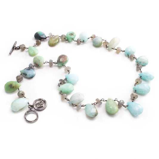 Olivia Necklace Pyrite and Peruvian Opal (Patina)