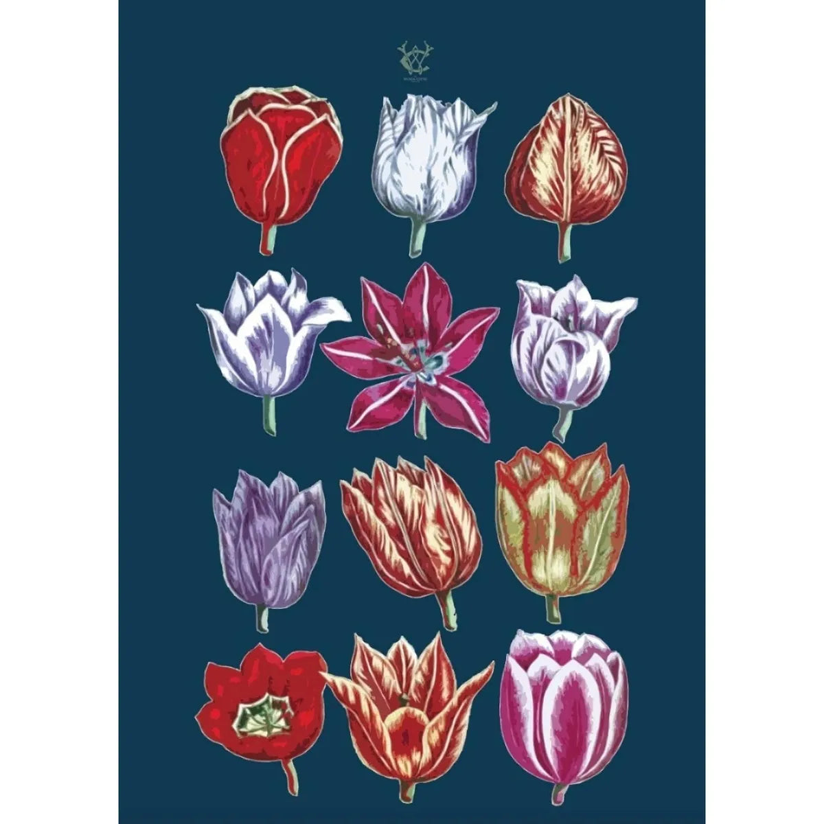 Antique Navy Tulips Tea Towel