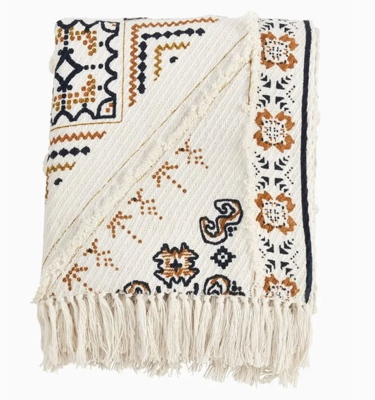 Boho Style Printed & Embellished Throw 50x60